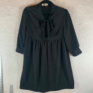 Pins and Needles Women's Black Babydoll Tie‎ Neck Tunic Top Dress Size L 8466
